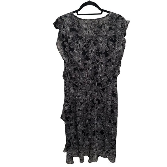 A New Day Black Riffled Faux Wrap Chiffon Floral Dress Sz  XXL NWT - Picture 7 of 12